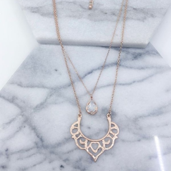 Jewelry - Rose Gold Bezel Stone Pendant Necklace